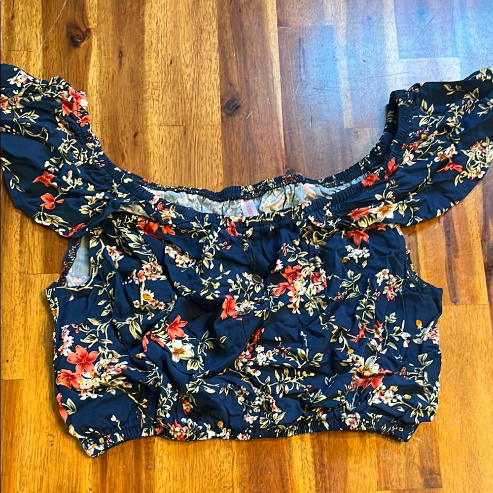 Xhilaration Navy Floral Off-Shoulder Blouse